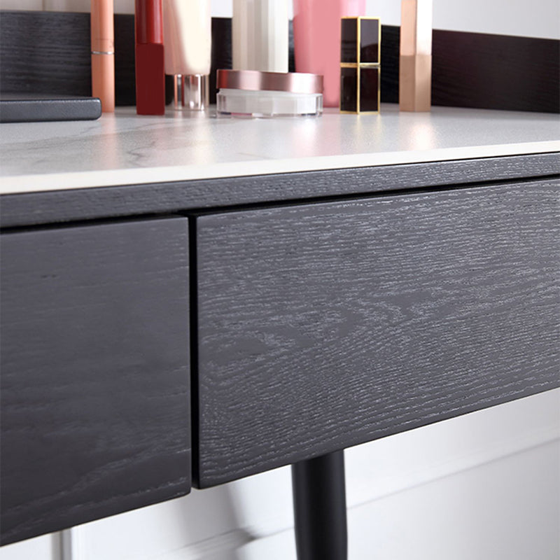 Contemporary Stone Makeup Dressing Table 33.5" H 2 Drawers Vanity Table in Black Clearhalo 'Bedroom Furniture' 'furn' 'furn_makeup_vanities' 'Furniture' 'Makeup Vanities' 'makeup_vanities' 5962607