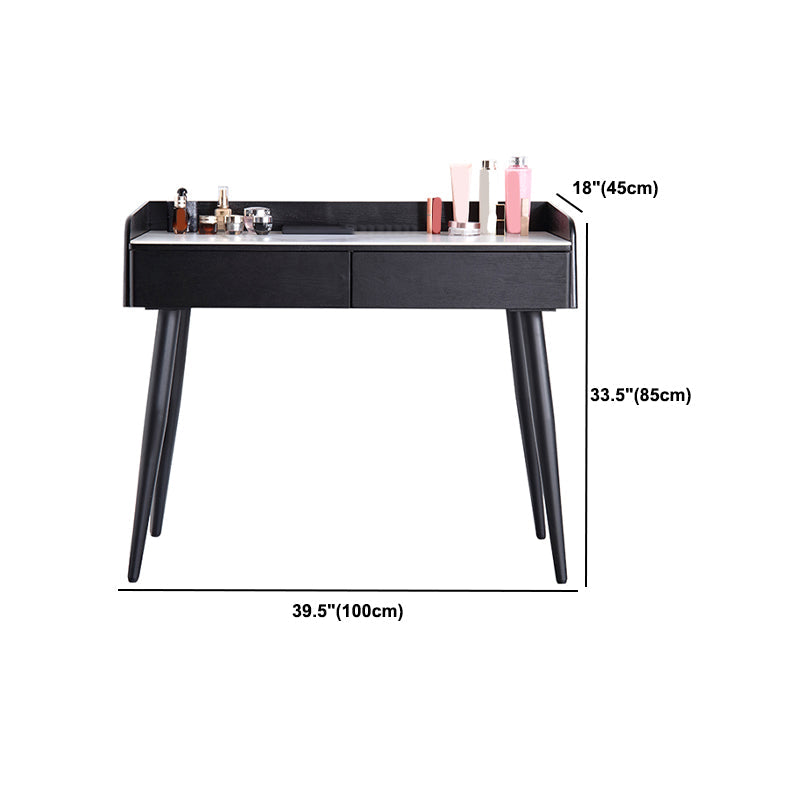Contemporary Stone Makeup Dressing Table 33.5" H 2 Drawers Vanity Table in Black Clearhalo 'Bedroom Furniture' 'furn' 'furn_makeup_vanities' 'Furniture' 'Makeup Vanities' 'makeup_vanities' 5962613