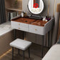 Modern Glass Top Makeup Vanity Table in Gray with Storage Drawers Makeup Vanity & Stools Clearhalo 'Bedroom Furniture' 'furn' 'furn_makeup_vanities' 'Furniture' 'Makeup Vanities' 'makeup_vanities' 5962619
