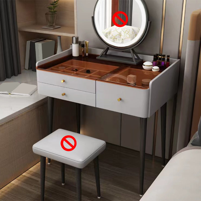 Modern Glass Top Makeup Vanity Table in Gray with Storage Drawers Makeup Vanity Clearhalo 'Bedroom Furniture' 'furn' 'furn_makeup_vanities' 'Furniture' 'Makeup Vanities' 'makeup_vanities' 5962621
