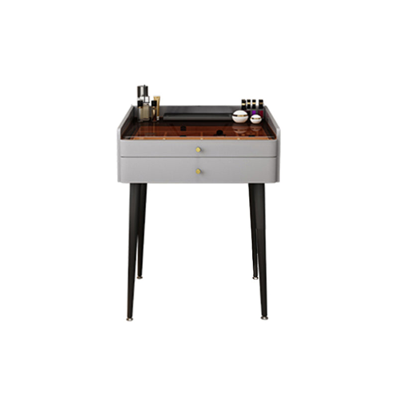 Modern Glass Top Makeup Vanity Table in Gray with Storage Drawers Clearhalo 'Bedroom Furniture' 'furn' 'furn_makeup_vanities' 'Furniture' 'Makeup Vanities' 'makeup_vanities' 5962629
