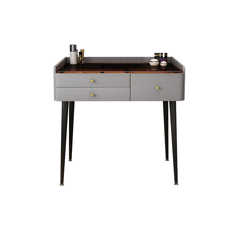 Modern Glass Top Makeup Vanity Table in Gray with Storage Drawers Clearhalo 'Bedroom Furniture' 'furn' 'furn_makeup_vanities' 'Furniture' 'Makeup Vanities' 'makeup_vanities' 5962631