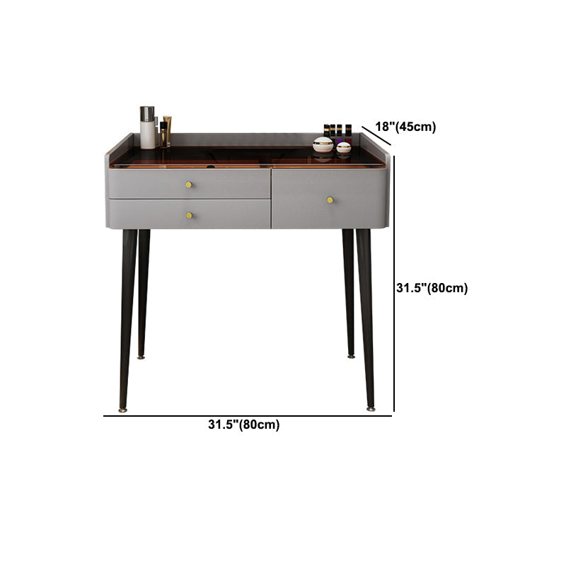 Modern Glass Top Makeup Vanity Table in Gray with Storage Drawers Clearhalo 'Bedroom Furniture' 'furn' 'furn_makeup_vanities' 'Furniture' 'Makeup Vanities' 'makeup_vanities' 5962635