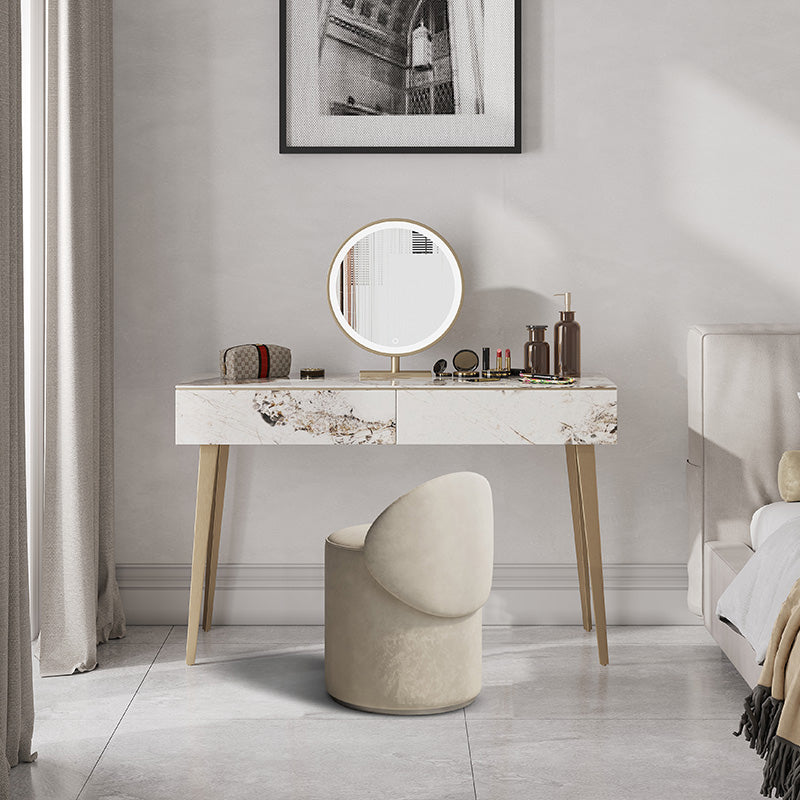 2 Drawers Makeup Table with Stool Stone Vanity Desk for Women - 15.75" D