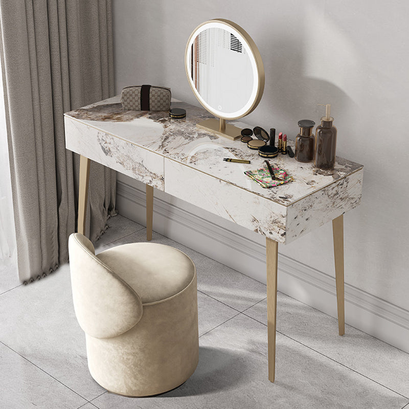 2 Drawers Makeup Table with Stool Stone Vanity Desk for Women - 15.75" D