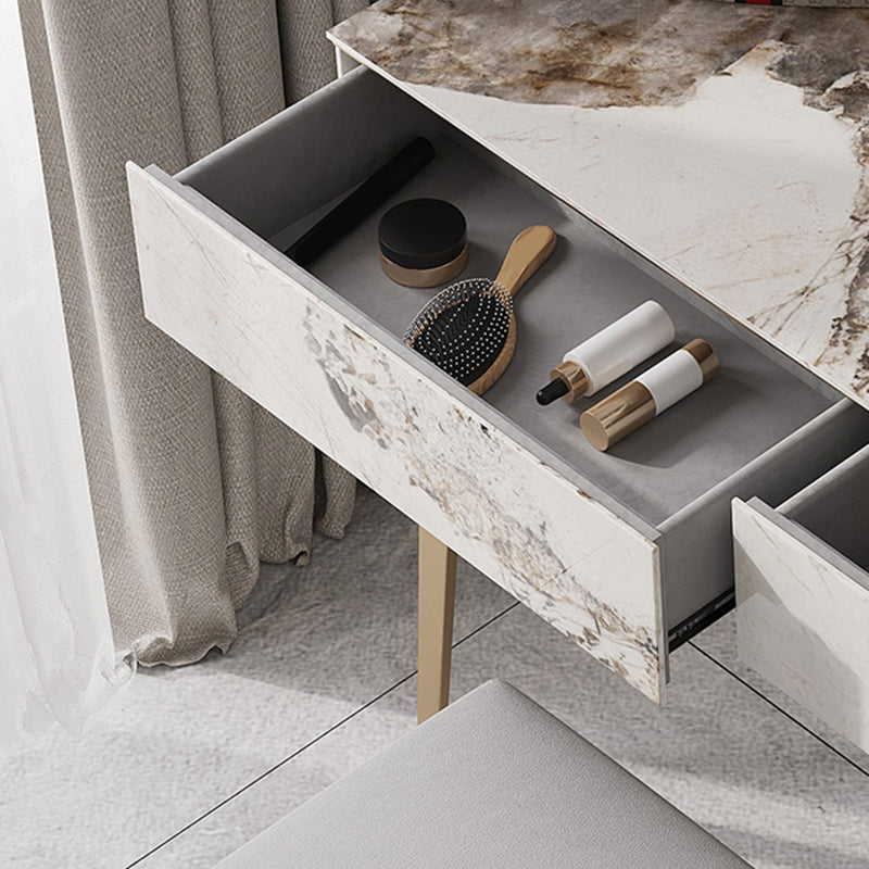 2 Drawers Makeup Table with Stool Stone Vanity Desk for Women - 15.75" D
