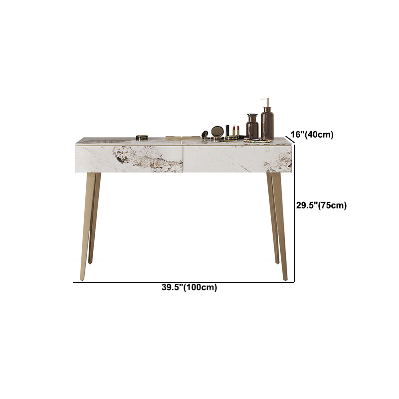2 Drawers Makeup Table with Stool Stone Vanity Desk for Women - 15.75" D
