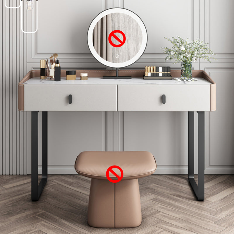 2 Storage Drawers Vanity Table and Stool Set Faux Leather Dresser