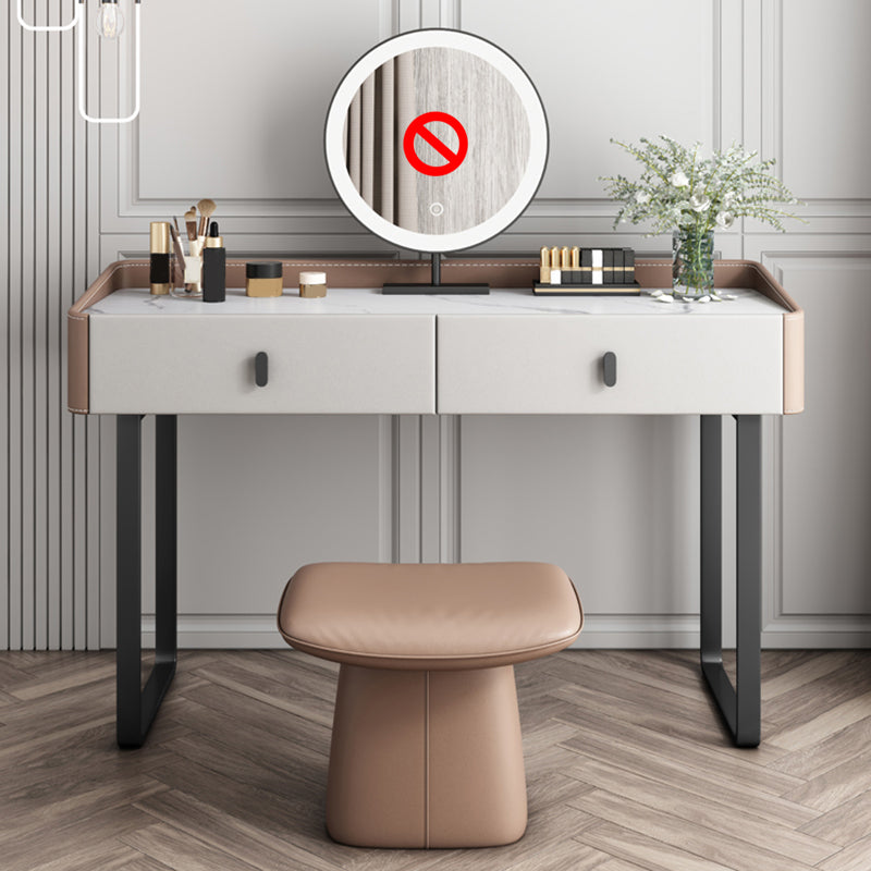 2 Storage Drawers Vanity Table and Stool Set Faux Leather Dresser