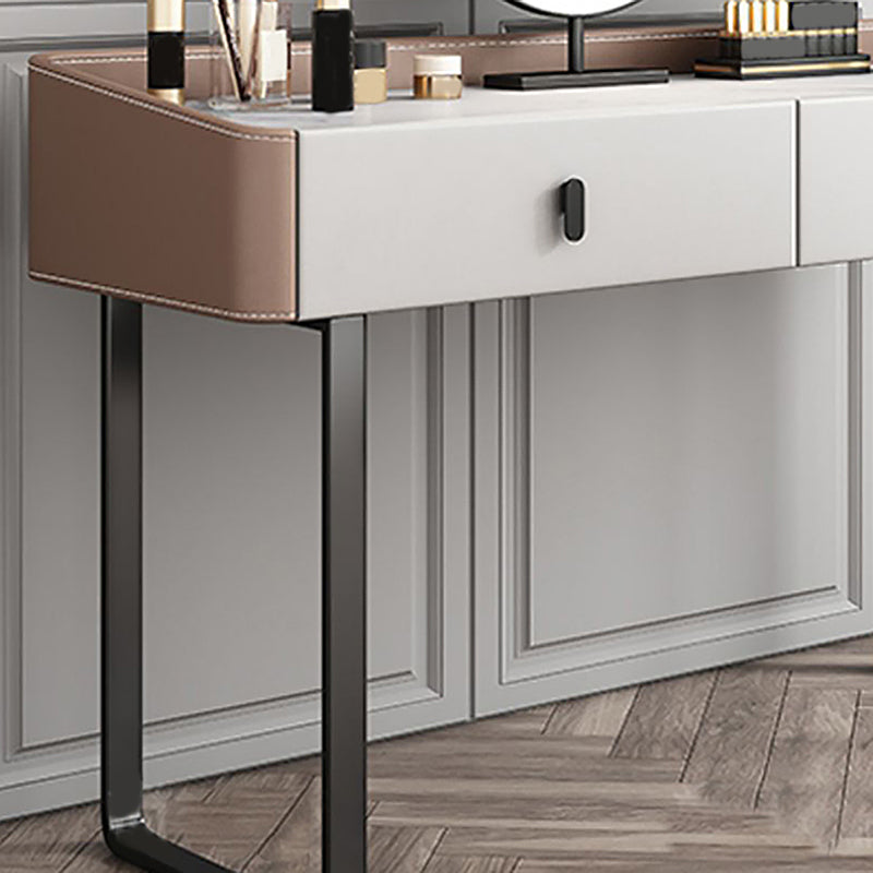 2 Storage Drawers Vanity Table and Stool Set Faux Leather Dresser