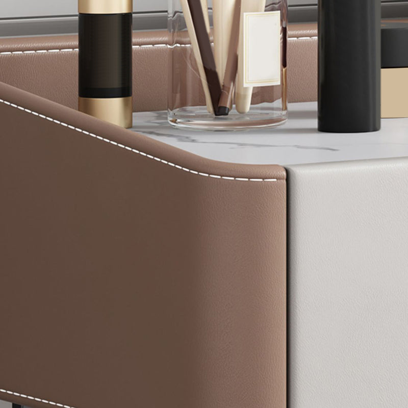 2 Storage Drawers Vanity Table and Stool Set Faux Leather Dresser