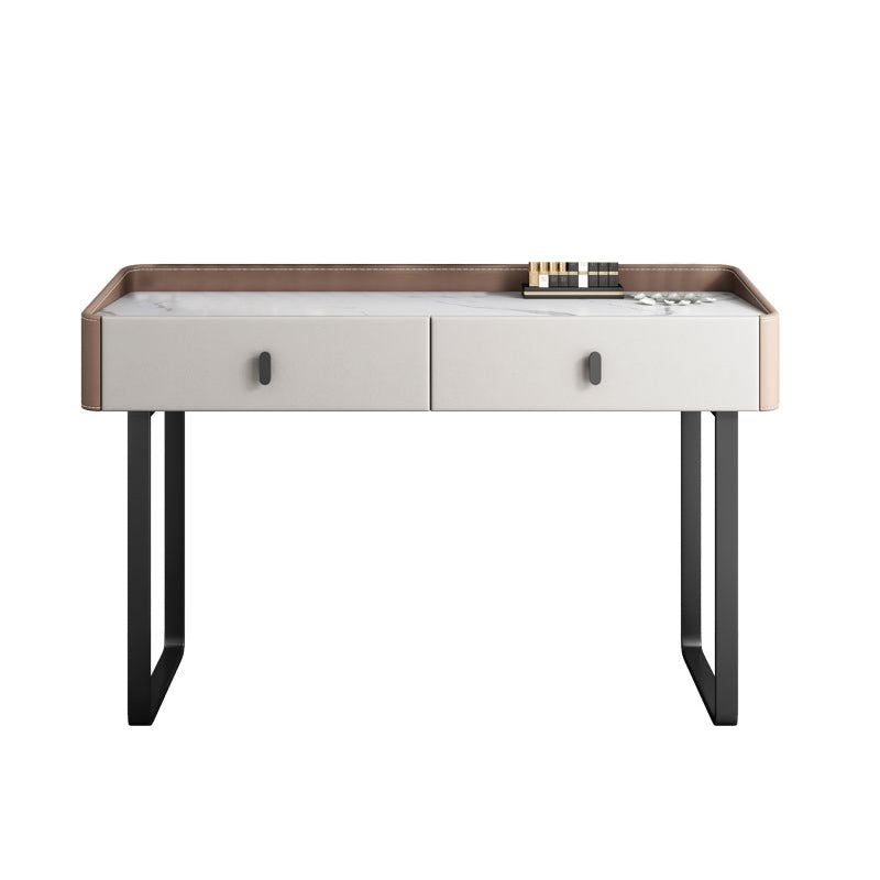 2 Storage Drawers Vanity Table and Stool Set Faux Leather Dresser