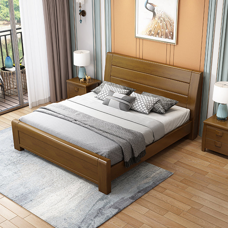 Traditional Pine Wood with Headboard Rectangular Panel Standard Bed Walnut Bed & Mattress Clearhalo 'Bedroom Furniture' 'Beds' 'furn' 'furn_beds' 'Furniture' 5962715