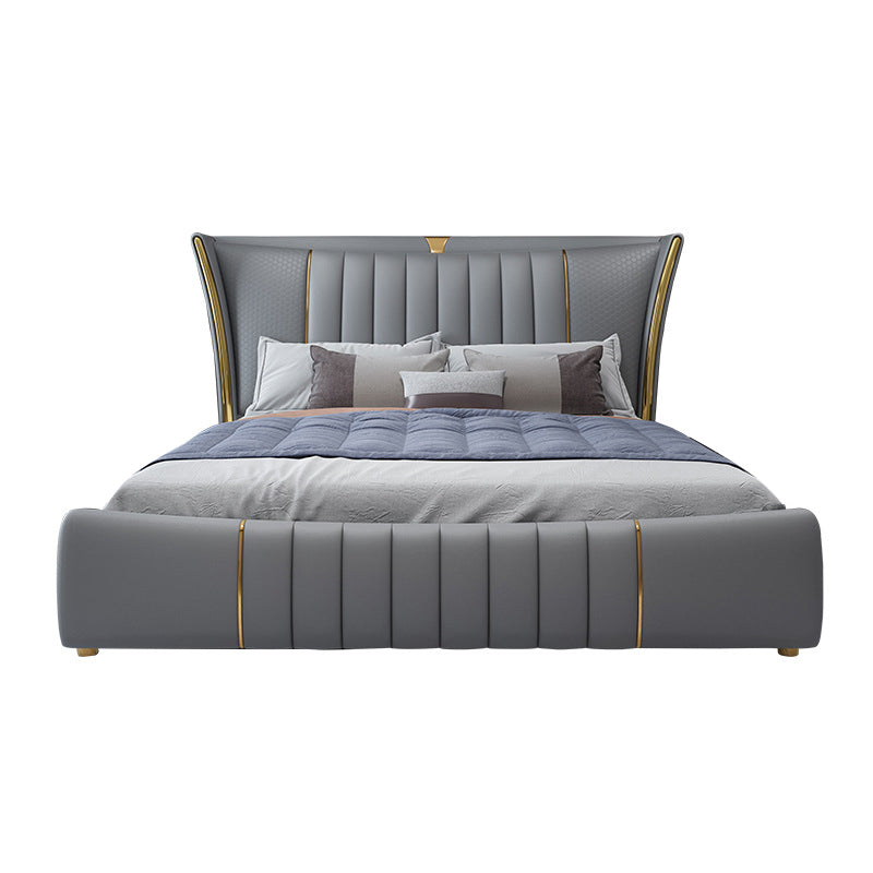 Glam Pine Wood Rectangular Wingback Upholstered Headboard Wingback Bed