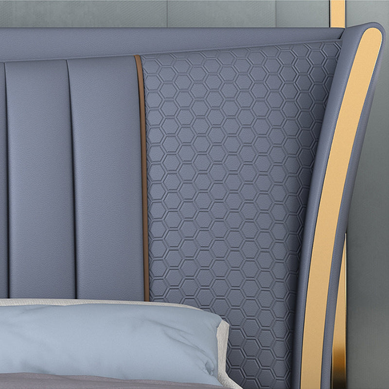 Glam Pine Wood Rectangular Wingback Upholstered Headboard Wingback Bed