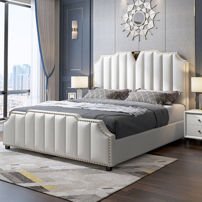 Glam Solid Wood Mattress Included with Headboard Scooped Panel Bed Frame