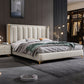 Contemporary Wingback Bed with Upholstered Headboard, 51" Tall Solid Color Bed
