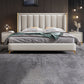 Contemporary Wingback Bed with Upholstered Headboard, 51" Tall Solid Color Bed