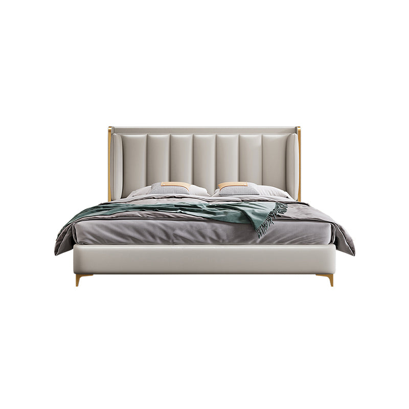 Contemporary Wingback Bed with Upholstered Headboard, 51" Tall Solid Color Bed