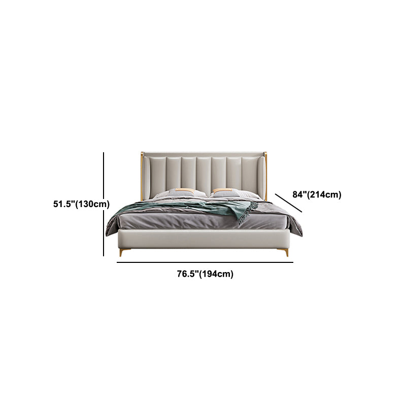 Contemporary Wingback Bed with Upholstered Headboard, 51" Tall Solid Color Bed