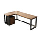 Industrial Brown Writing Desk L-Shape Office Desk with Metal Legs