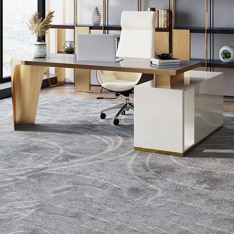 L-Shape Executive Desk Glam with Drawers Office Desk with Chrome Metal Base 55"L x 47"W x 30"H Gold Clearhalo 'furn' 'furn_office_desk' 'Furniture' 'Office Desks' 'Office Furniture' 'office_desk' 5965297