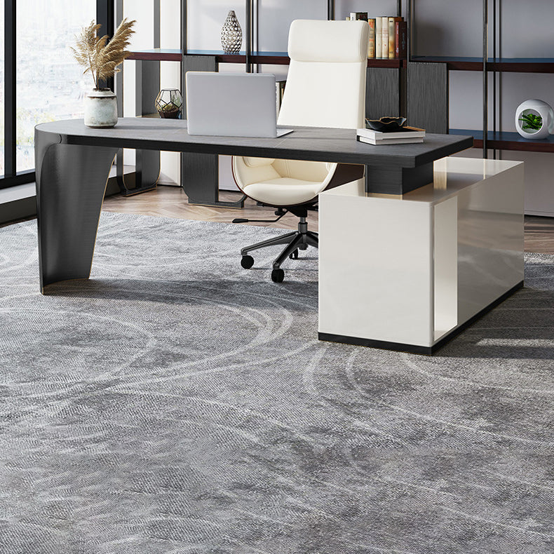 L-Shape Executive Desk Glam with Drawers Office Desk with Chrome Metal Base Black Clearhalo 'furn' 'furn_office_desk' 'Furniture' 'Office Desks' 'Office Furniture' 'office_desk' 5965300