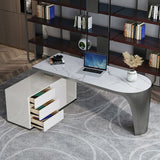 L-Shape Executive Desk Glam with Drawers Office Desk with Chrome Metal Base Clearhalo 'furn' 'furn_office_desk' 'Furniture' 'Office Desks' 'Office Furniture' 'office_desk' 5965306