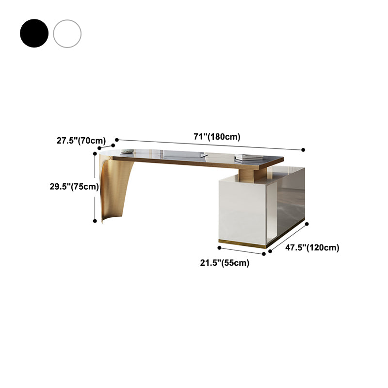 L-Shape Executive Desk Glam with Drawers Office Desk with Chrome Metal Base Clearhalo 'furn' 'furn_office_desk' 'Furniture' 'Office Desks' 'Office Furniture' 'office_desk' 5965311