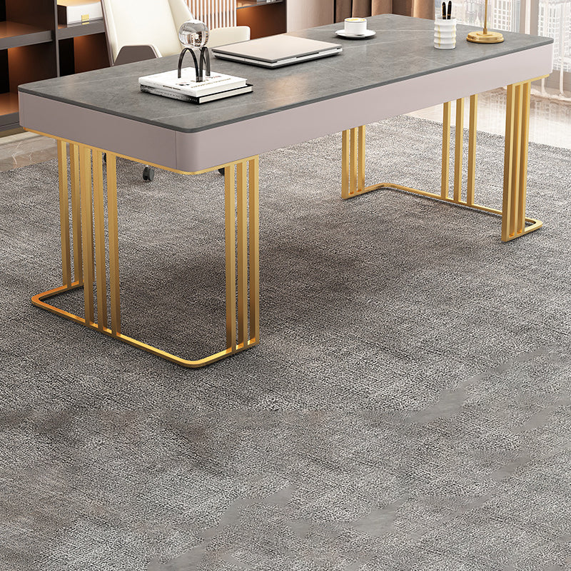 Stone and Metal Writing Desk Glam Pewter Office Desk 3 Drawer