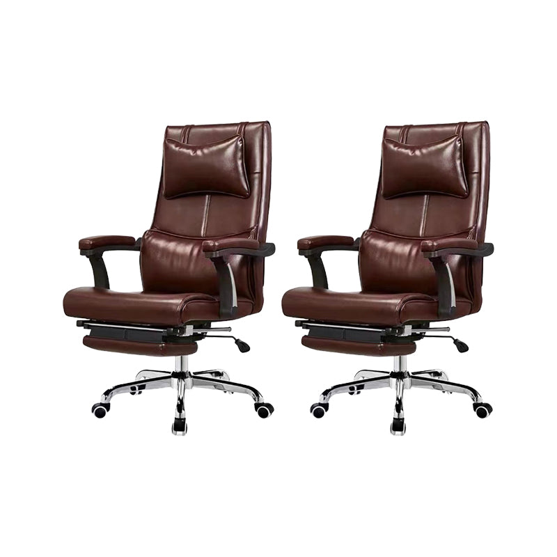 Contemporary Office Chair Tilt Mechanism Footrest Pillow Included Executive Chair Brown 2 Piece Set Clearhalo 'furn' 'furn_office_chair' 'Furniture' 'Office Chairs' 'Office Furniture' 'office_chair' 5965342