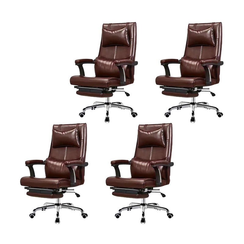 Contemporary Office Chair Tilt Mechanism Footrest Pillow Included Executive Chair Brown 4 Piece Set Clearhalo 'furn' 'furn_office_chair' 'Furniture' 'Office Chairs' 'Office Furniture' 'office_chair' 5965344