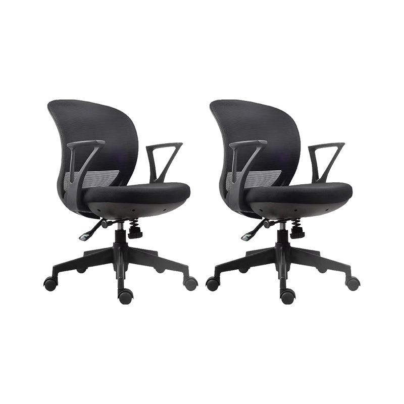Contemporary Arm Chair Fixed Arms Adjustable Seat Height Swivel Conference Chair Black 2 Piece Set Clearhalo 'furn' 'furn_office_chair' 'Furniture' 'Office Chairs' 'Office Furniture' 'office_chair' 5965465