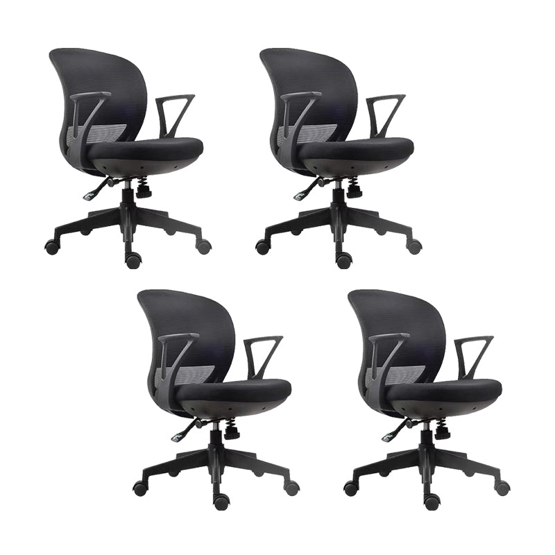 Contemporary Arm Chair Fixed Arms Adjustable Seat Height Swivel Conference Chair Black 4 Piece Set Clearhalo 'furn' 'furn_office_chair' 'Furniture' 'Office Chairs' 'Office Furniture' 'office_chair' 5965467