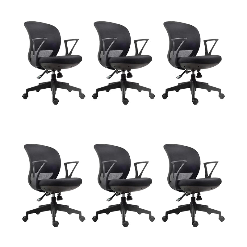 Contemporary Arm Chair Fixed Arms Adjustable Seat Height Swivel Conference Chair Black 6 Piece Set Clearhalo 'furn' 'furn_office_chair' 'Furniture' 'Office Chairs' 'Office Furniture' 'office_chair' 5965470