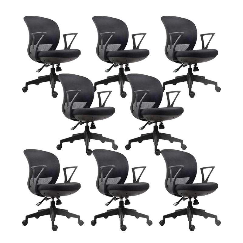 Contemporary Arm Chair Fixed Arms Adjustable Seat Height Swivel Conference Chair Black 8 Piece Set Clearhalo 'furn' 'furn_office_chair' 'Furniture' 'Office Chairs' 'Office Furniture' 'office_chair' 5965471
