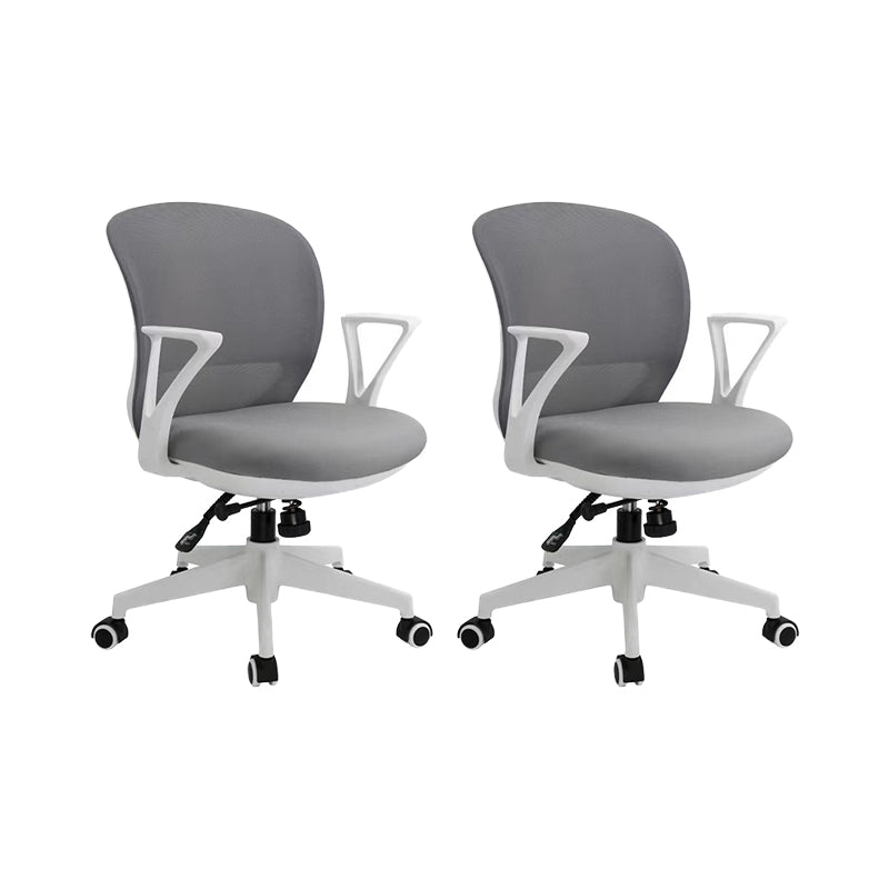 Contemporary Arm Chair Fixed Arms Adjustable Seat Height Swivel Conference Chair Gray-White 2 Piece Set Clearhalo 'furn' 'furn_office_chair' 'Furniture' 'Office Chairs' 'Office Furniture' 'office_chair' 5965479