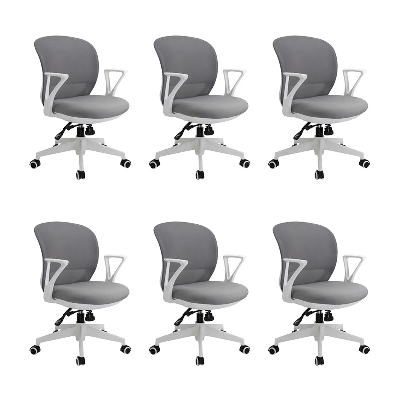 Contemporary Arm Chair Fixed Arms Adjustable Seat Height Swivel Conference Chair Gray-White 6 Piece Set Clearhalo 'furn' 'furn_office_chair' 'Furniture' 'Office Chairs' 'Office Furniture' 'office_chair' 5965481