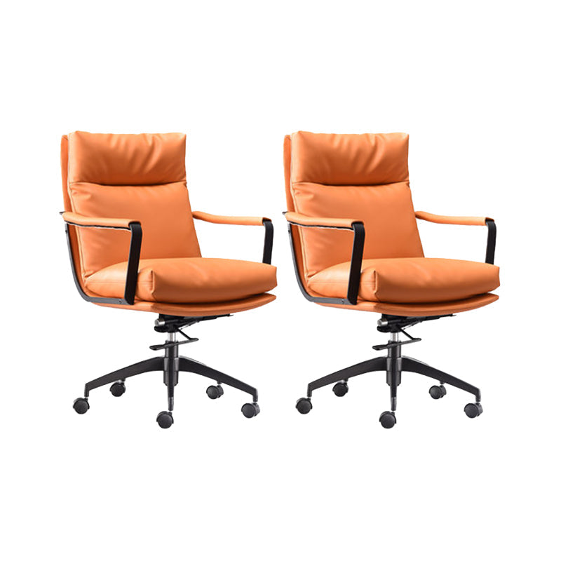 Modern Desk Chair Leather Computer Chair High-Back/Mid-Back Chair Orange 2 Piece Set Mid-Back (14-22 in.) Clearhalo 'furn' 'furn_office_chair' 'Furniture' 'Office Chairs' 'Office Furniture' 'office_chair' 5965519