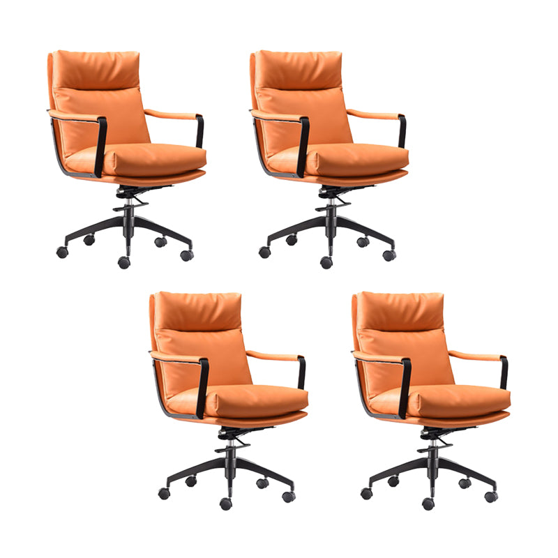Modern Desk Chair Leather Computer Chair High-Back/Mid-Back Chair Orange 4 Piece Set Mid-Back (14-22 in.) Clearhalo 'furn' 'furn_office_chair' 'Furniture' 'Office Chairs' 'Office Furniture' 'office_chair' 5965521