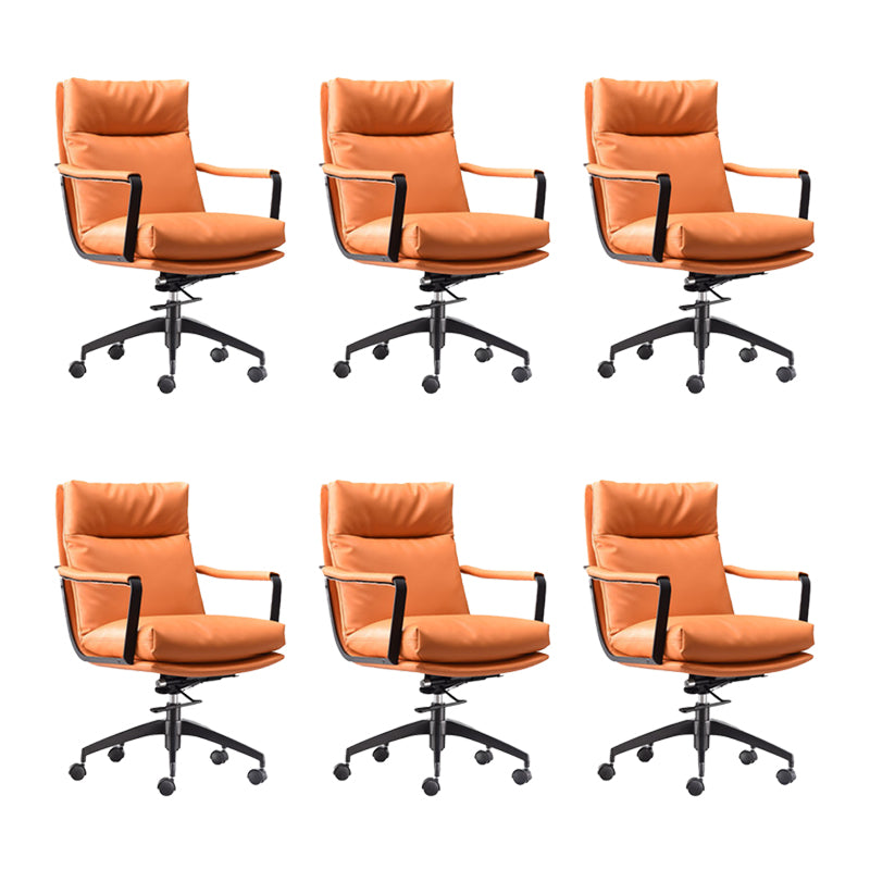 Modern Desk Chair Leather Computer Chair High-Back/Mid-Back Chair Orange 6 Piece Set Mid-Back (14-22 in.) Clearhalo 'furn' 'furn_office_chair' 'Furniture' 'Office Chairs' 'Office Furniture' 'office_chair' 5965524