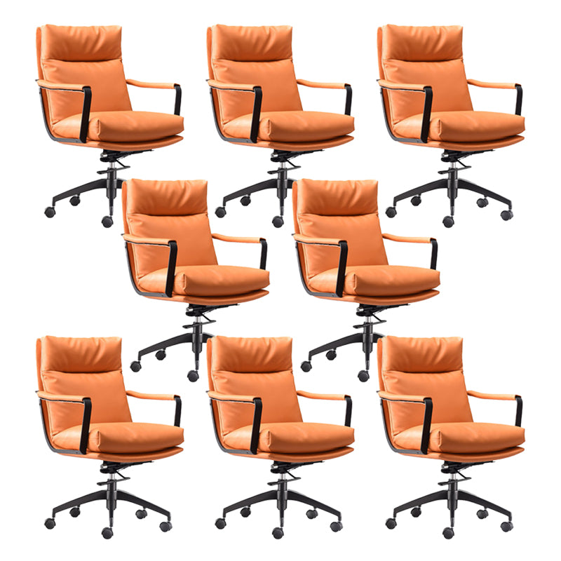 Modern Desk Chair Leather Computer Chair High-Back/Mid-Back Chair Orange 8 Piece Set Mid-Back (14-22 in.) Clearhalo 'furn' 'furn_office_chair' 'Furniture' 'Office Chairs' 'Office Furniture' 'office_chair' 5965526