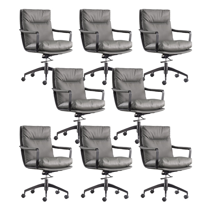Modern Desk Chair Leather Computer Chair High-Back/Mid-Back Chair Grey 8 Piece Set Mid-Back (14-22 in.) Clearhalo 'furn' 'furn_office_chair' 'Furniture' 'Office Chairs' 'Office Furniture' 'office_chair' 5965535