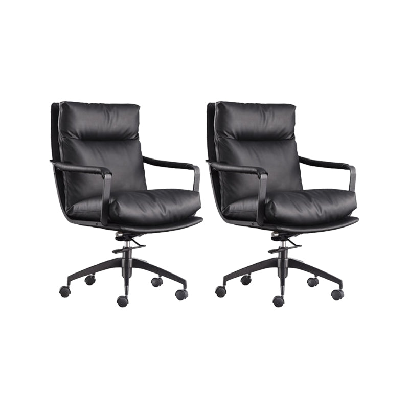 Modern Desk Chair Leather Computer Chair High-Back/Mid-Back Chair Black 2 Piece Set Mid-Back (14-22 in.) Clearhalo 'furn' 'furn_office_chair' 'Furniture' 'Office Chairs' 'Office Furniture' 'office_chair' 5965538