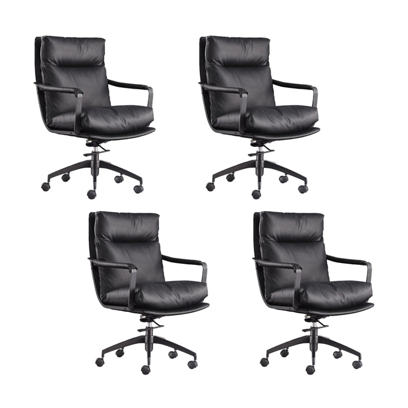 Modern Desk Chair Leather Computer Chair High-Back/Mid-Back Chair Black 4 Piece Set Mid-Back (14-22 in.) Clearhalo 'furn' 'furn_office_chair' 'Furniture' 'Office Chairs' 'Office Furniture' 'office_chair' 5965539