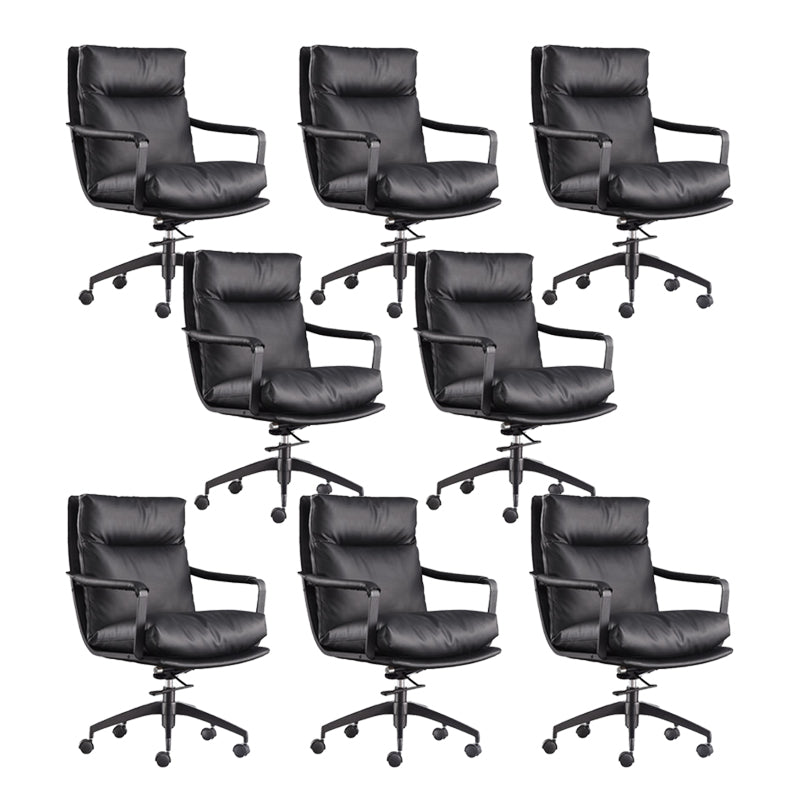 Modern Desk Chair Leather Computer Chair High-Back/Mid-Back Chair Black 8 Piece Set Mid-Back (14-22 in.) Clearhalo 'furn' 'furn_office_chair' 'Furniture' 'Office Chairs' 'Office Furniture' 'office_chair' 5965541