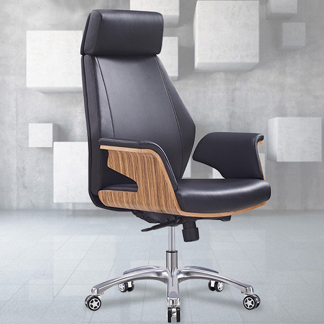 Contemporary Office Chair Adjustable Seat Height Leather Executive Chair Black 1 Piece Clearhalo 'furn' 'furn_office_chair' 'Furniture' 'Office Chairs' 'Office Furniture' 'office_chair' 5965561