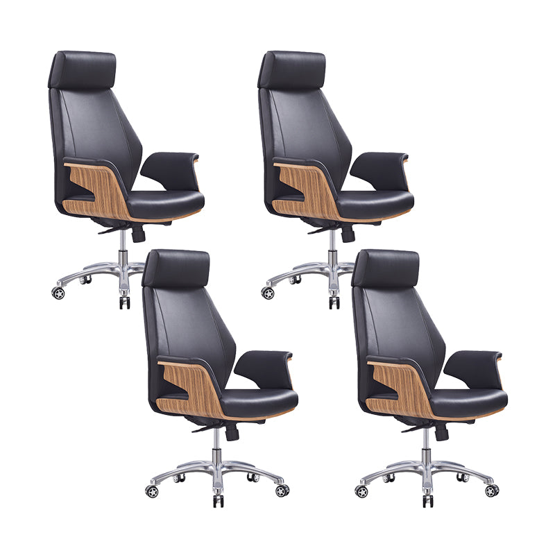 Contemporary Office Chair Adjustable Seat Height Leather Executive Chair Black 4 Piece Set Clearhalo 'furn' 'furn_office_chair' 'Furniture' 'Office Chairs' 'Office Furniture' 'office_chair' 5965563