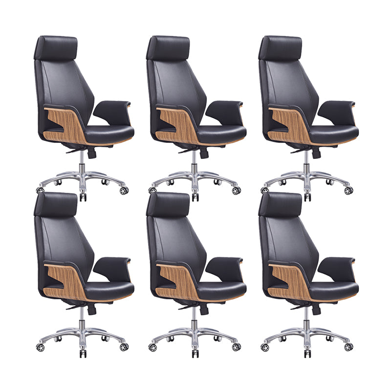 Contemporary Office Chair Adjustable Seat Height Leather Executive Chair Black 6 Piece Set Clearhalo 'furn' 'furn_office_chair' 'Furniture' 'Office Chairs' 'Office Furniture' 'office_chair' 5965564