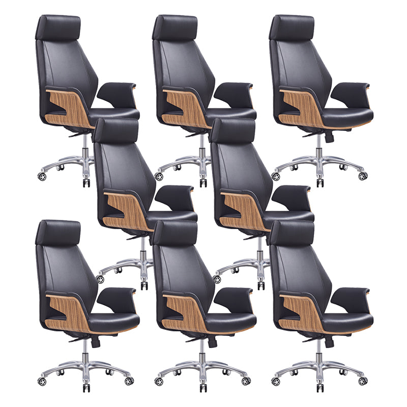 Contemporary Office Chair Adjustable Seat Height Leather Executive Chair Black 8 Piece Set Clearhalo 'furn' 'furn_office_chair' 'Furniture' 'Office Chairs' 'Office Furniture' 'office_chair' 5965566